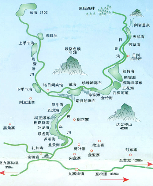 九寨沟景区景点示意图